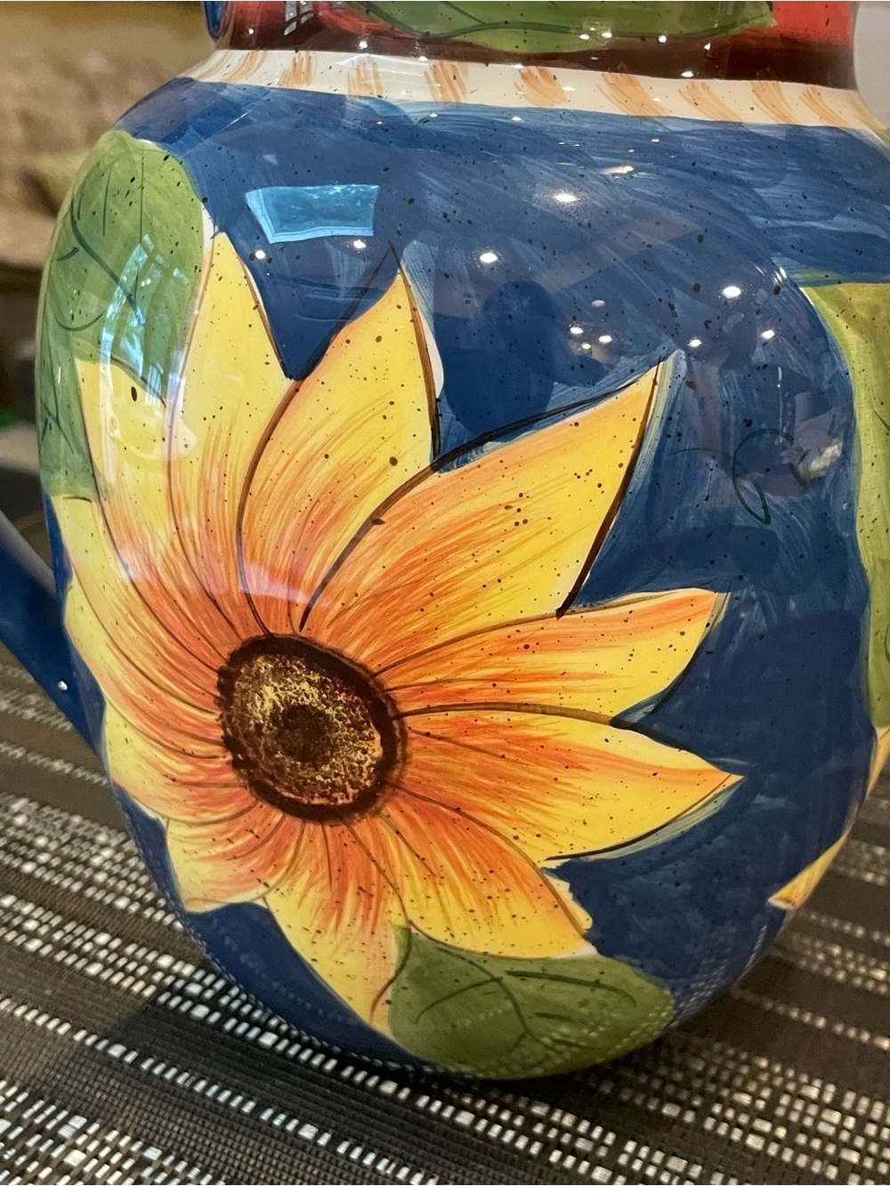 Jay Import Co. Vintage Stoneware Sunflower Pitcher, Cobalt Blue, Large Capacity - Picture 9 of 11
